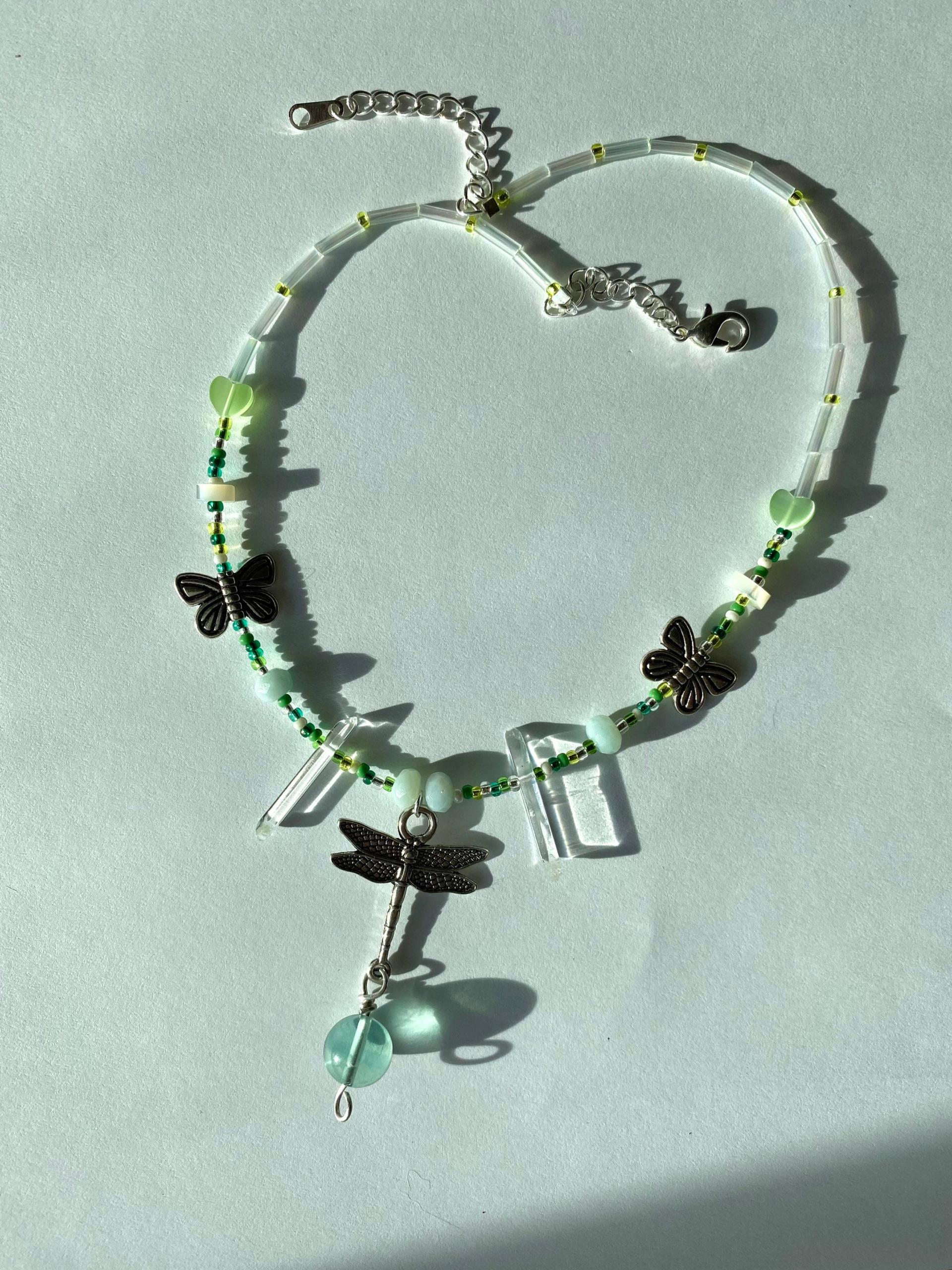 Fluorite, Quartz, Dragonfly & Butterfly Necklace