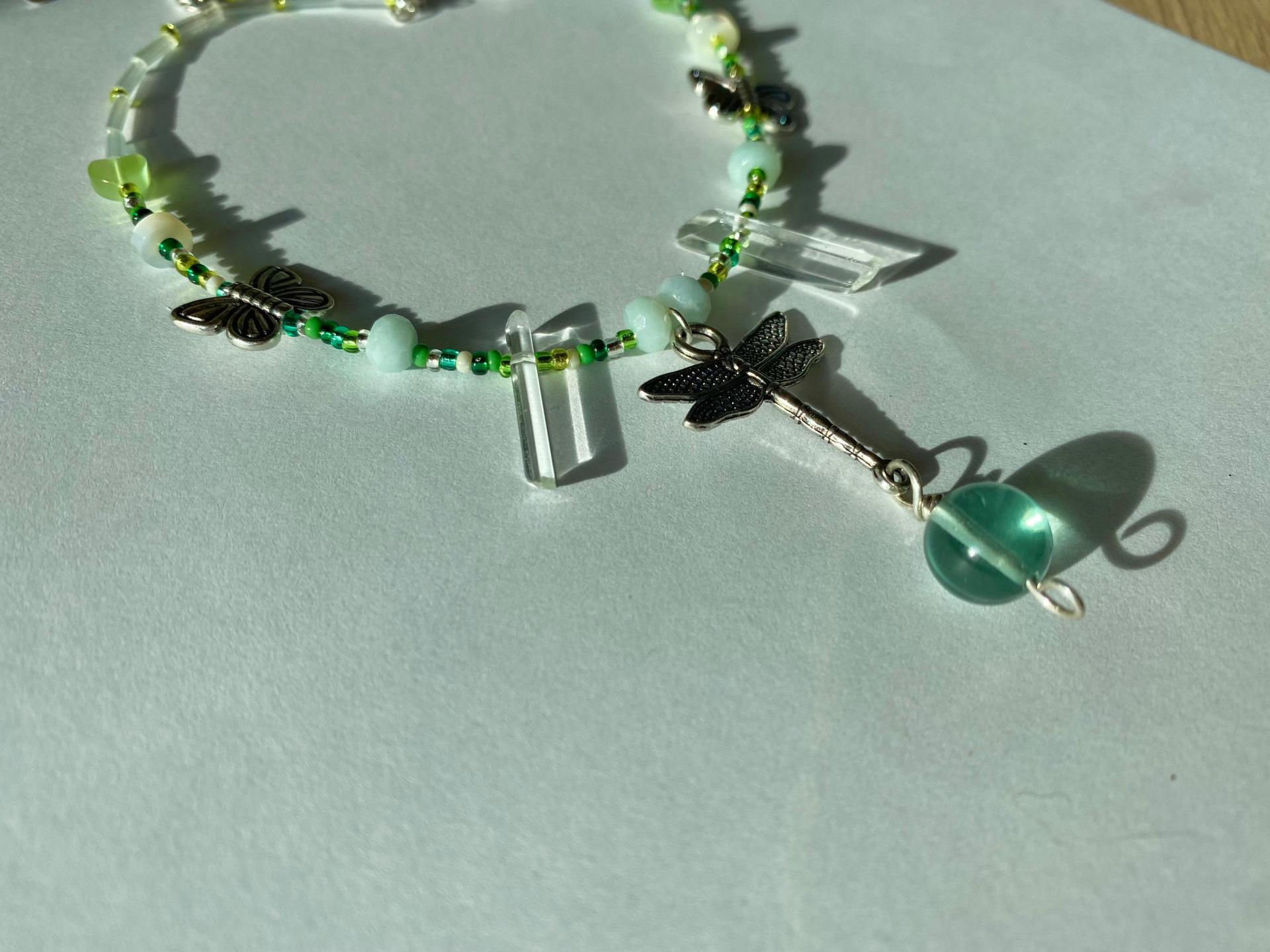 Fluorite, Quartz, Dragonfly & Butterfly Necklace