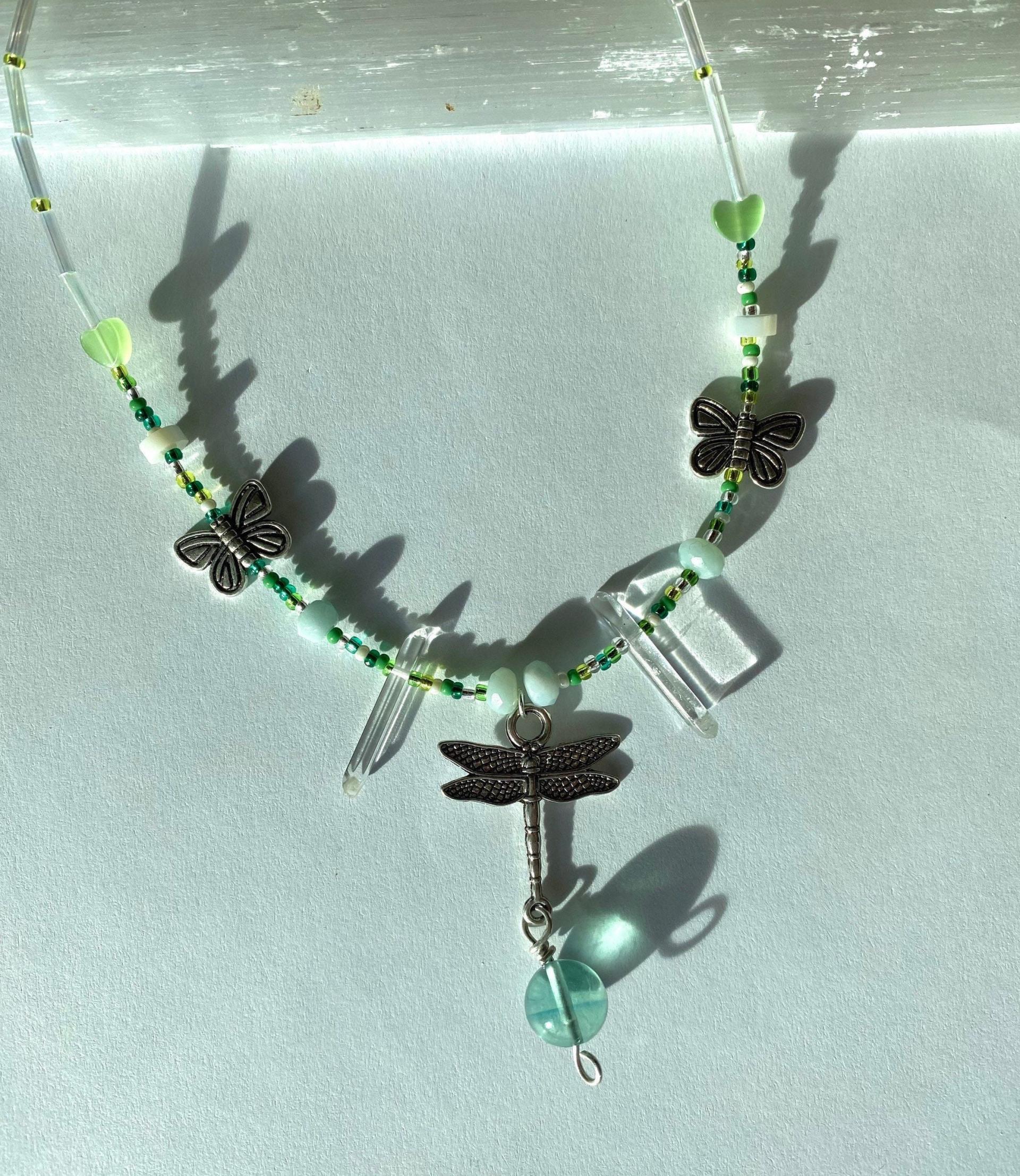 Fluorite, Quartz, Dragonfly & Butterfly Necklace