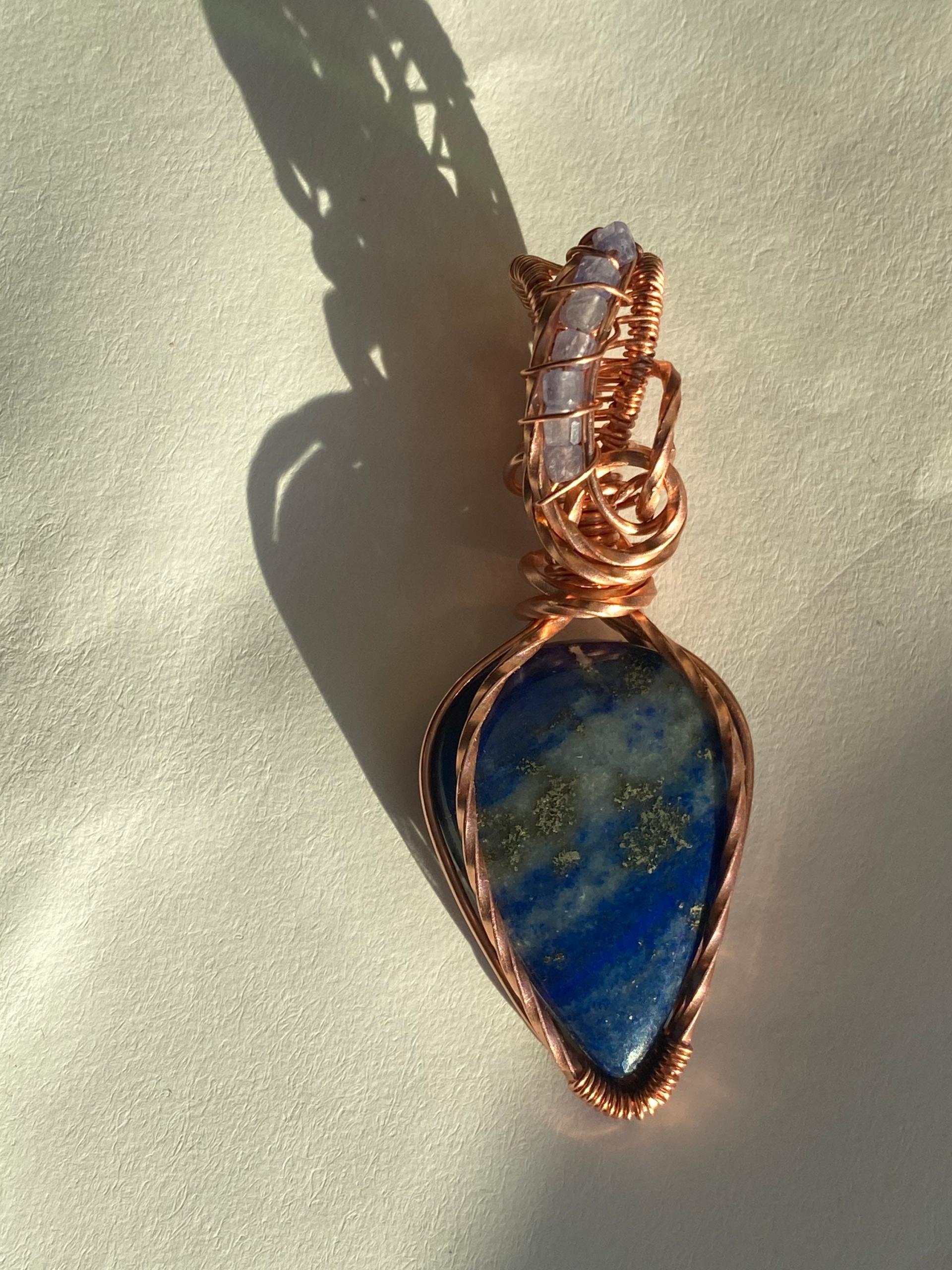 Lapis Lazuli & Tanzanite Copper Wire Pendant