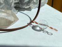 ONE of a KIND, HANDMADE Optical Quartz Sphere Copper Leather Choker Necklace