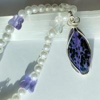 Charoite .925 silver Pendant on “Pearl” &  Butterfly Chunky Necklace