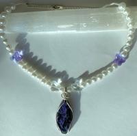 Charoite .925 silver Pendant on “Pearl” &  Butterfly Chunky Necklace