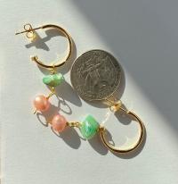 ONE of a KIND, HANDMADE Pink & Aqua Green Pearl Dangle Hoops