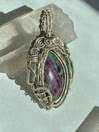 Ruby in Zoisite, Watermelon Tourmaline and Green Onyx Fine Silver Pendant
