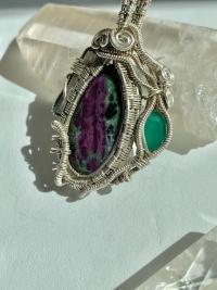 Ruby in Zoisite, Watermelon Tourmaline and Green Onyx Fine Silver Pendant
