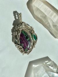 Ruby in Zoisite, Watermelon Tourmaline and Green Onyx Fine Silver Pendant