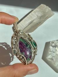 Ruby in Zoisite, Watermelon Tourmaline and Green Onyx Fine Silver Pendant