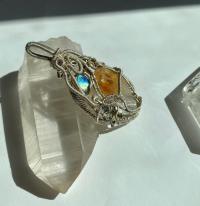 Citrine, Labradorite, Bismuth, and Quartz Silver Pendant