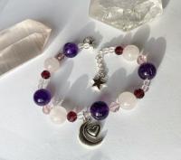 Rose Quartz, Amethyst, & Glass Celestial Bracelet
