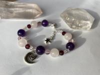 Rose Quartz, Amethyst, & Glass Celestial Bracelet