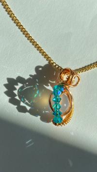 ONE of a KIND, HANDMADE Chalcedony & Crystal Gold-Plated Necklace