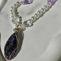 Handmade charoite beaded butterfly necklace