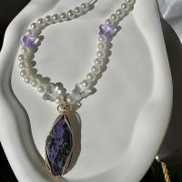 Handmade charoite beaded butterfly necklace