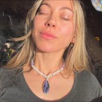 Handmade charoite beaded butterfly necklace
