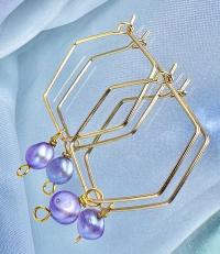 ONE of a KIND, HANDMADE Purple Freshwater Pearl Hexagon Dangle Hoops