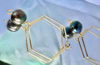Black Freshwater Pearl Hexagon Dangle Hoops