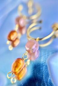 ONE of a KIND, HANDMADE Peach & Orange Pearl Dangle Hoops