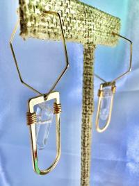 Quartz Gold Hexagon Hoops