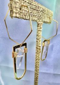 Quartz Gold Hexagon Hoops