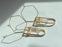 Quartz Gold Hexagon Hoops