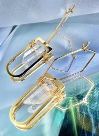 Quartz Gold Hexagon Hoops