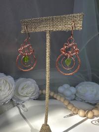 Handmade Natural Jade Hammered Copper Dangle Earrings