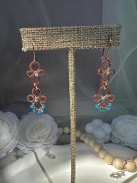 Handmade Natural Apatite Hammered Copper Dangle Earrings