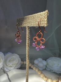 Handmade Natural Amethyst Hammered Copper Earrings