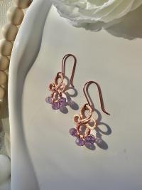 Handmade Natural Amethyst Hammered Copper Earrings