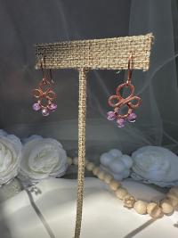 Handmade Natural Amethyst Hammered Copper Earrings
