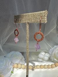 Handmade Natural Amethyst Hammered Copper Link Earrings
