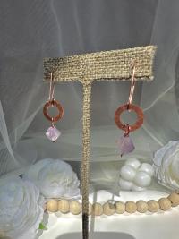 Handmade Natural Amethyst Hammered Copper Link Earrings