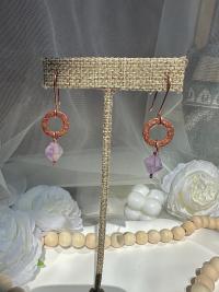 Handmade Natural Amethyst Hammered Copper Link Earrings