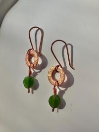Handmade Natural Jade Hammered Copper Earrings