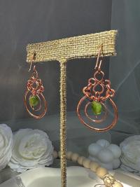 Handmade Natural Jade Hammered Copper Dangle Earrings