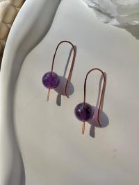 Handmade Minimalist Natural Amethyst Hammered Copper Earrings
