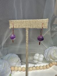 Handmade Minimalist Natural Amethyst Hammered Copper Earrings