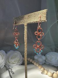 Handmade Natural Apatite Hammered Copper Dangle Earrings