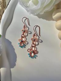Handmade Natural Apatite Hammered Copper Dangle Earrings