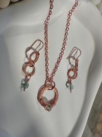 Handmade Fluorite Hammered Copper Link Necklace and Earrings Set