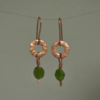 Natural Jade Hammered Copper Ring Earrings