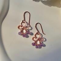 Natural, Faceted Amethyst Sphere Hammered Copper Earrings
