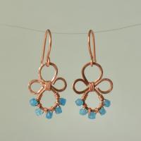 Natural Apatite Cube Hammered Copper Earrings