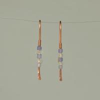 Minimalist Natural Herkimer Diamond and Tanzanite Hammered Copper Earrings