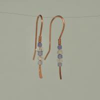 Minimalist Natural Herkimer Diamond and Tanzanite Hammered Copper Earrings