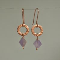 Natural Amethyst Hammered Copper Ring Earrings