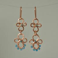 Natural Apatite Hammered Copper Flower Dangle Earrings