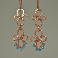 Natural Apatite Hammered Copper Flower Dangle Earrings