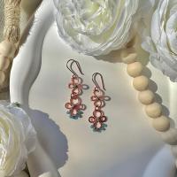 Natural Apatite Hammered Copper Flower Dangle Earrings